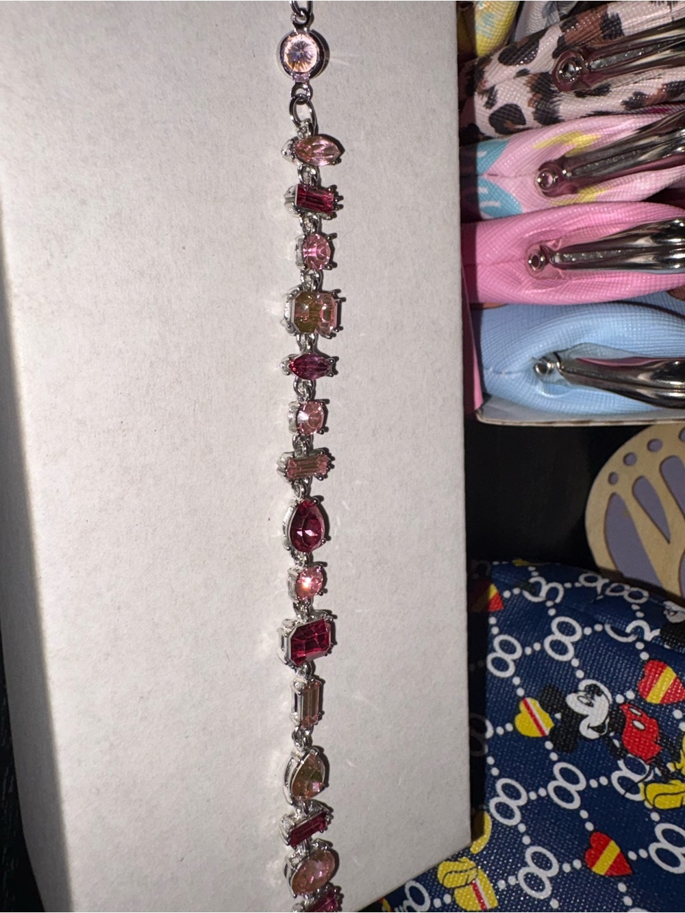 Pink Multi-Stone Silver Tennis Bracelet - Women Jewelry